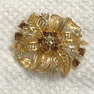 Designer Signed Lisner Stunning Rhinestone Flower Floral Vintage Brooch